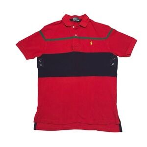 Vintage Polo Ralph Lauren Block Striped Red Collard Shirt Size Large